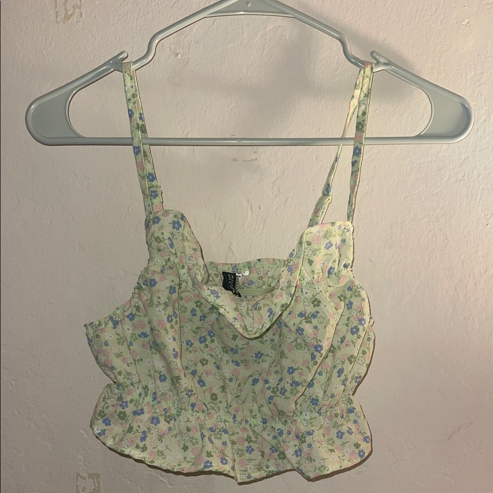 H&M Floral Print Crop Cami Top in Light Yellow